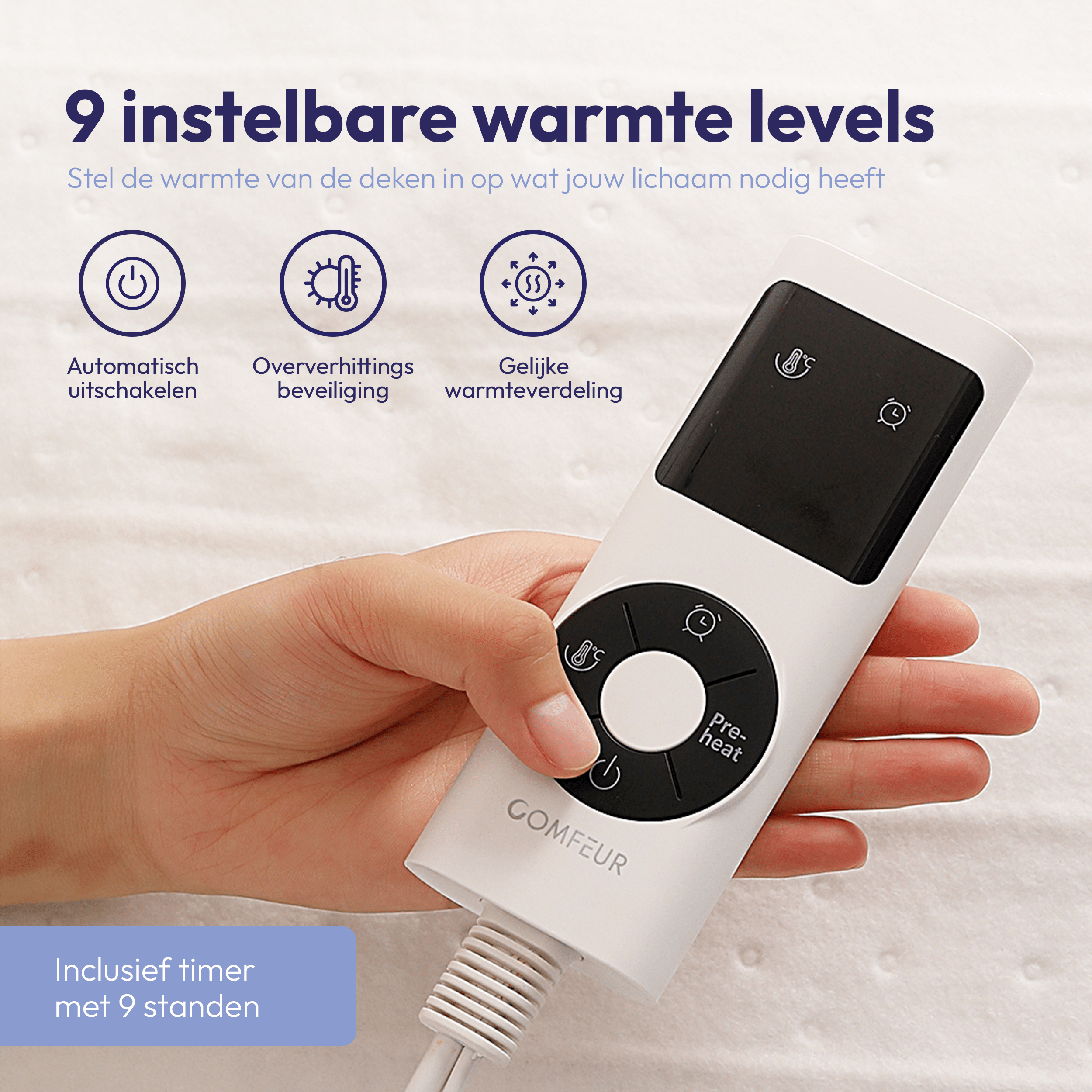 Comfeur electric underblanket with preheat function - Extra long - 190x80 cm