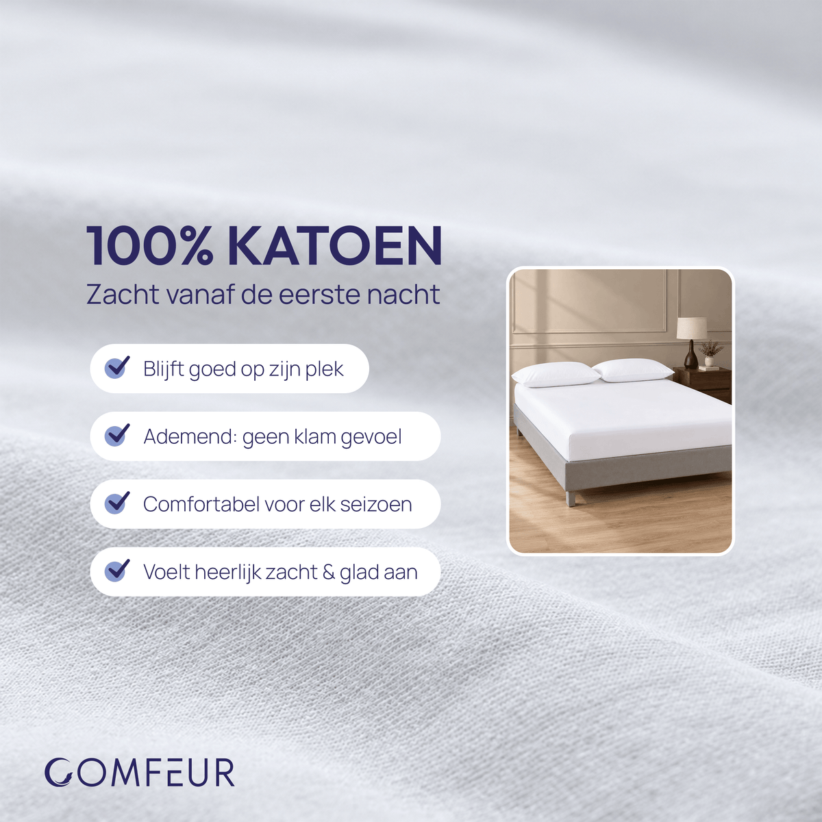Comfeur hoeslaken 100% katoen - Zacht vanaf de eerste nacht en blijft goed op zijn plek