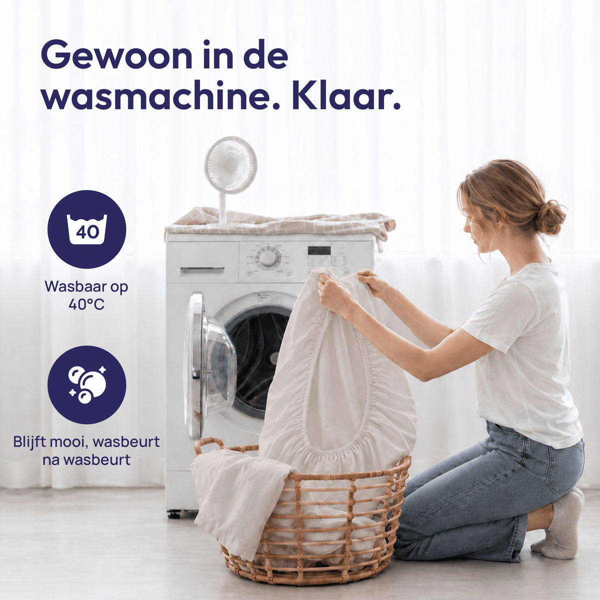 Comfeur hoeslaken 100% katoen licht zand - Gewoon in de wasmachine, wasbaar op 40 graden