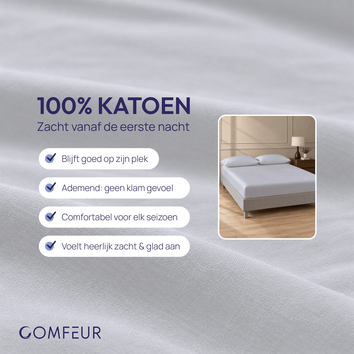 Comfeur hoeslaken 100% katoen lichtgrijs - 100% katoen, zacht vanaf de eerste nacht en ademend