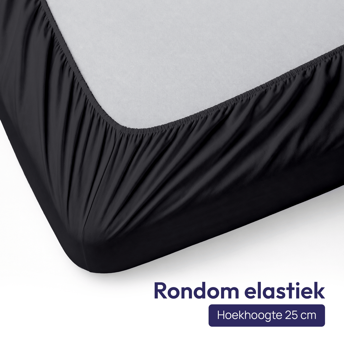 Comfeur hoeslaken 100% katoen zwart - Rondom elastiek met een hoekhoogte van 25 cm