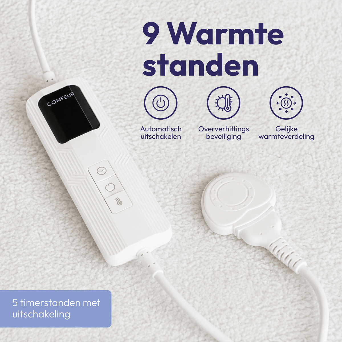 Comfeur elektrische onderdeken 190x80 cm - Zacht teddy fleece