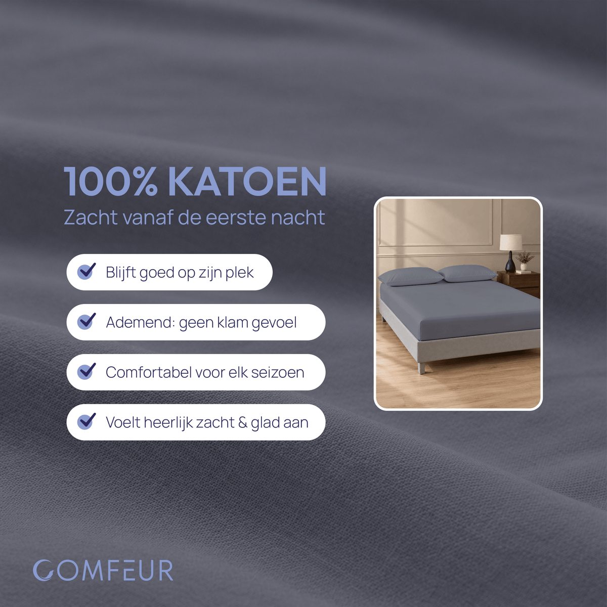 Comfeur hoeslaken 100% katoen antraciet - 100% katoen, zacht vanaf de eerste nacht en ademend