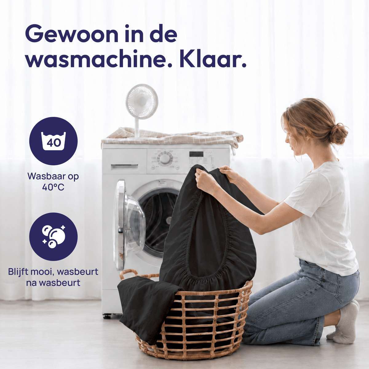 Comfeur hoeslaken 100% katoen zwart - Gewoon in de wasmachine, wasbaar op 40 graden