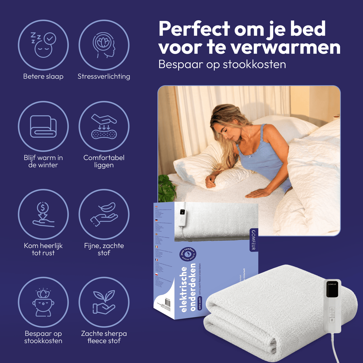 Comfeur elektrische onderdeken 190x80 cm - Zacht teddy fleece