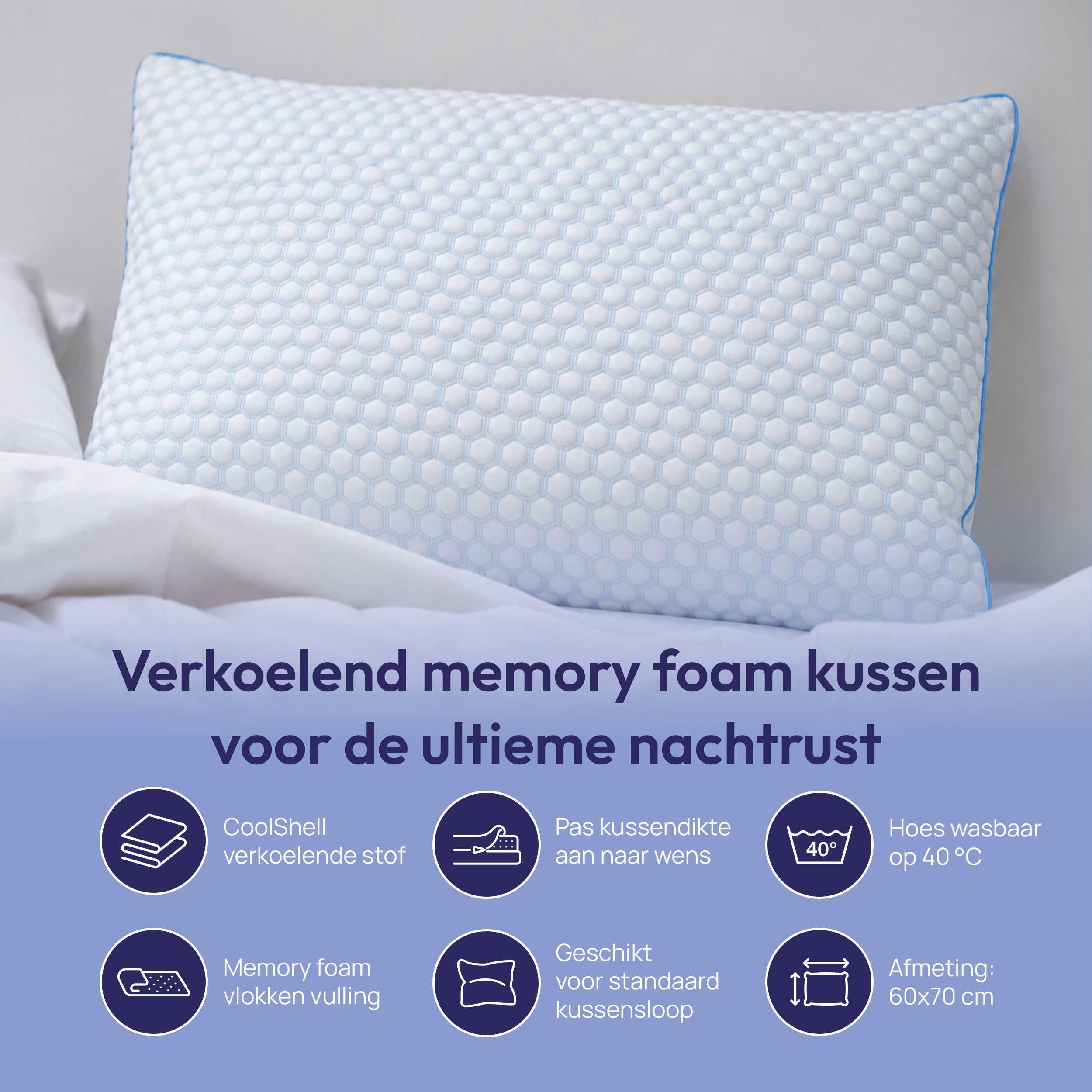 Comfeur Kühlkissen – Memory-Schaum – 60 x 70 cm